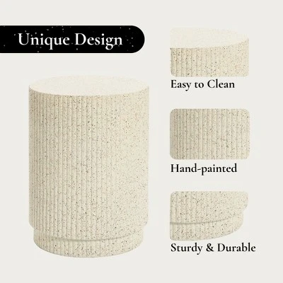 LuxenHome Outdoor Side Table, 17" Ivory White Cement Round Patio End Table,Outdoor Coffee Table For Garden Poolside,Accent Side Table 4 LuxenHome Outdoor Side Table, 17" Ivory White Cement Round Patio End Table,Outdoor Coffee Table For Garden Poolside,Accent Side Table - Image 4