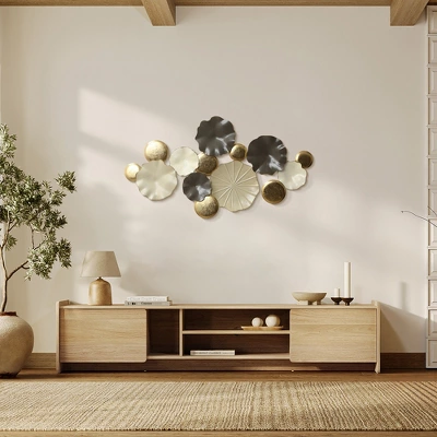 LuxenHome Modern Multi-Color Abstract Metal Wall Art, 45.7" W Contemporary Home Decor Off-White 5 LuxenHome Modern Multi-Color Abstract Metal Wall Art, 45.7" W Contemporary Home Decor Off-White - Image 5