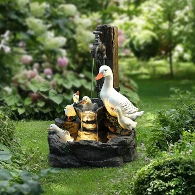 LuxenHome Resin Farmhouse Duck Family Outdoor Patio Fountain Water Fountain 1 LuxenHome Resin Farmhouse Duck Family Outdoor Patio Fountain Water Fountain