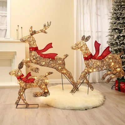 LuxenHome 3-Piece Natural And Plastic Rattan Running Reindeer Holiday Decoration Set With Lights Brown 3 LuxenHome 3-Piece Natural And Plastic Rattan Running Reindeer Holiday Decoration Set With Lights Brown - Image 3
