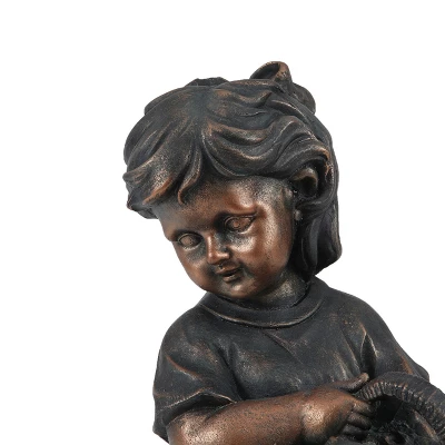 LuxenHome 23.31" Bronze MgO Girl Holding Basket Of Kittens With Puppy Garden Statue 7 LuxenHome 23.31" Bronze MgO Girl Holding Basket Of Kittens With Puppy Garden Statue - Image 7