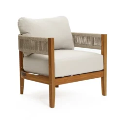 LuxenHome Outdoor Acacia Wood With Rope Sides 4-Person Club Patio Set With Coffee Table -LuxenHome GUEST 6d757a02 7e64 41de 8908 6bae4297bf39