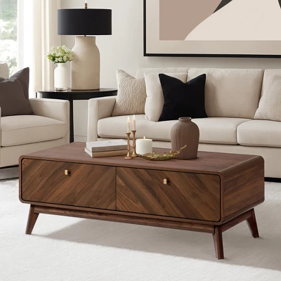 LuxenHome Mid-Century Modern Coffee Table With Storage, 47" Live Edge Columbia Walnut Engineered Wood Boho Center Accent Table Brown 4 LuxenHome Mid-Century Modern Coffee Table With Storage, 47" Live Edge Columbia Walnut Engineered Wood Boho Center Accent Table Brown - Image 4