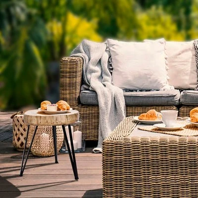 LuxenHome Natural Faux Wood Top With Black Metal Legs Side Table 2 LuxenHome Natural Faux Wood Top With Black Metal Legs Side Table - Image 2