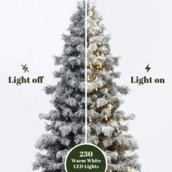 LuxenHome 7.5Ft Snow-Flocked Cedar Christmas Tree Pre-Lit With Teardrop LED Lights & Hinged Branches Green -LuxenHome GUEST 6eb4d379 6a96 4366 a3fb b322c16eda01