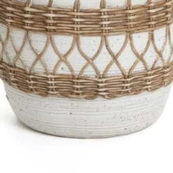 LuxenHome Boho MgO Planter – White Round Pot With Brown Accents & Drainage Hole 15 LuxenHome Boho MgO Planter – White Round Pot With Brown Accents & Drainage Hole -LuxenHome GUEST 6f7c0824 f939 4789 b8a9 321424fed8bc