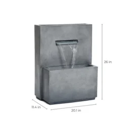 LuxenHome 26" Resin Cascading Gray With Speckled Black Rectangle Resin Garden Outdoor Water Fountain With Planter -LuxenHome GUEST 6fa8837f 8c87 4b50 b610 0fe9fe8fca6c