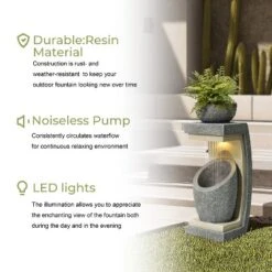 LuxenHome 32" H Resin Bowl Sculpture Outdoor And Indoor Resin Cascading Water Fountains Indoor With LED Lights Garden Decor Waterfall Gray -LuxenHome GUEST 708b795d 2e96 4eb2 935f 1f3546bbc083