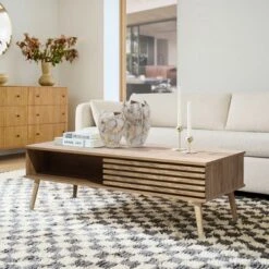 LuxenHome Mid-Century Modern Rectangular Coffee Table With Storage And Solid Wood Legs Brown -LuxenHome GUEST 71753324 6076 41e0 95e8 58054edcb3f2