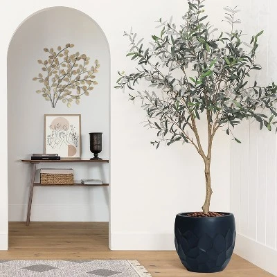 LuxenHome 14.6" Round Geometric Planter, Magnesium Oxide Indoor/Outdoor Pot 4 LuxenHome 14.6" Round Geometric Planter, Magnesium Oxide Indoor/Outdoor Pot - Image 4