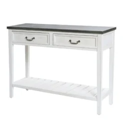 LuxenHome Farmhouse Distressed White Wood Console Table With Storage -LuxenHome GUEST 72ed9308 7f9d 42f6 85f7 ac58acdbdf82