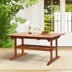 LuxenHome Carmel Solid Wood Extendable Outdoor Dining Table Brown