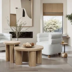 LuxenHome Round Wood Coffee Table With 4 Pillar Legs, 27.5" Modern Farmhouse Oak Finish Low Accent Table With Sturdy Base For Living Room Brown 10 LuxenHome Round Wood Coffee Table With 4 Pillar Legs, 27.5" Modern Farmhouse Oak Finish Low Accent Table With Sturdy Base For Living Room Brown -LuxenHome GUEST 75551dae b7d7 42a7 97c7 a2f023832bd3