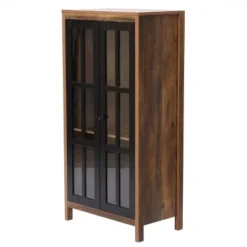 LuxenHome Natural Wood Glass Doors 47.25" H Accent Curio Storage Cabinet. -LuxenHome GUEST 75c9990e f80c 4d82 aef0 f1a9e0ba2e4f