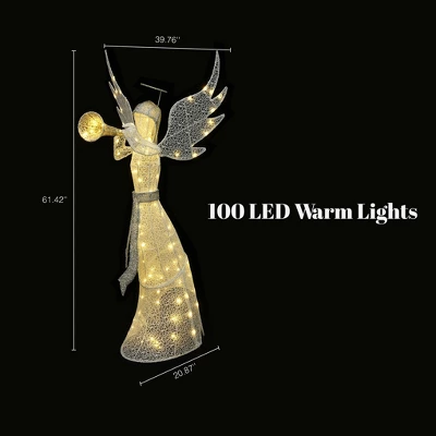 LuxenHome 5Ft Angel Playing Gold Trumpet Outdoor Holiday Decoration With Lights White, Sliver, Gold 1 LuxenHome 5Ft Angel Playing Gold Trumpet Outdoor Holiday Decoration With Lights White, Sliver, Gold