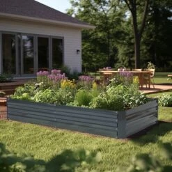LuxenHome Galvanized Steel Rectangular 6-Ft X 3-Ft Raised Garden Bed Planter, Gray