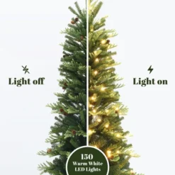 LuxenHome 4.5Ft Pre-Lit Artificial Pine Christmas Tree With Pinecones And Black Urn Planter Pot Green -LuxenHome GUEST 77bee243 127e 4f9f 87e9 8544fc408541
