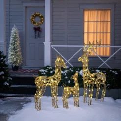LuxenHome 3-Piece Gold Glitter Deer Family Outdoor Holiday Decoration With Lights Brown -LuxenHome GUEST 7875ed2b d555 4bf9 aed1 b4fc3b1da011