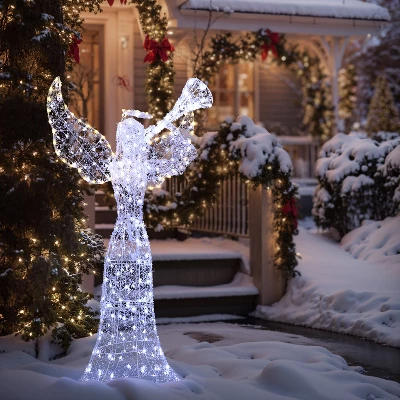 LuxenHome 5Ft Angel Playing Trumpet Outdoor Holiday Decoration With Lights White 3 LuxenHome 5Ft Angel Playing Trumpet Outdoor Holiday Decoration With Lights White - Image 3