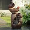 LuxenHome Rustic Brown Resin Pitcher And Urns Birdbath Bowl Outdoor Fountain
