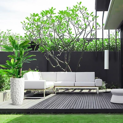 LuxenHome White MgO Geometric Pattern 22" Tall Round Planter 4 LuxenHome White MgO Geometric Pattern 22" Tall Round Planter - Image 4