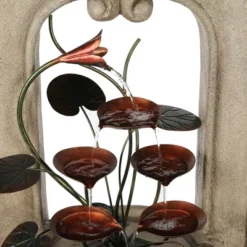 LuxenHome 40.35 In. H Arched Cement Urn With Metal Flowers Outdoor Fountain Beige -LuxenHome GUEST 79aca929 7ab8 4fae 97df a0b98ab0d59f