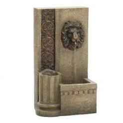 LuxenHome 25.8" H Sandstone Resin Regal Lion Head Floor Outdoor Water Fountain With Lights Brown -LuxenHome GUEST 79b1ed4a b24d 4d01 8803 2aa651064dfa