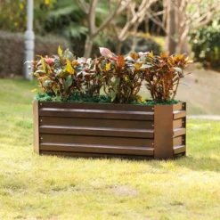 LuxenHome Brown Metal 32" X 11.8" Rectangular Garden Bed