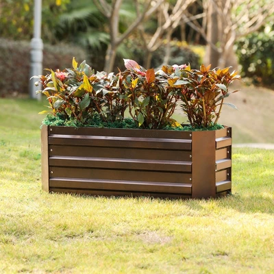 LuxenHome Brown Metal 32" X 11.8" Rectangular Garden Bed 1 LuxenHome Brown Metal 32" X 11.8" Rectangular Garden Bed