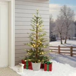 LuxenHome 5.5Ft Pre-Lit Artificial Fir Christmas Tree, Realistic Green Branches & Decorative Planter -LuxenHome GUEST 7a582012 5209 4466 8f0b 31c36b014259