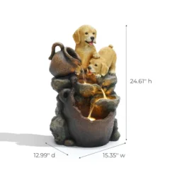 LuxenHome 25” Puppy And Pitchers Pot Resin Outdoor Water Fountain With LED Lights, Outdoor And Indoor Waterfalls For Patio, Garden Decor Multicolored -LuxenHome GUEST 7b8f0b9f 1359 4e6e 9f32 e781566f9aa3