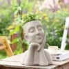 LuxenHome Speckled Beige MgO Thoughtful Bust Head Planter