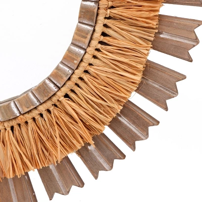 LuxenHome 24" Round Boho Style Raffia Accent Wall Mirror Wall Decor Home Decor 8 LuxenHome 24" Round Boho Style Raffia Accent Wall Mirror Wall Decor Home Decor - Image 8