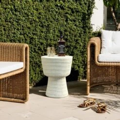 LuxenHome Outdoor Side Table, 15" Off White Round Spiral Pattern End Table,Accent Side Table For Outdoor And Indoor,Living Room,Backyard Off-White -LuxenHome GUEST 7c898556 a10c 44e9 a0cd 91ac7099b910