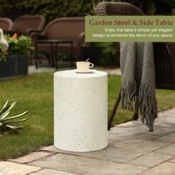LuxenHome White And Speckled Gray Cement Round Indoor Outdoor Side Table -LuxenHome GUEST 7ca4e0c9 2e21 4749 a108 0431d72adfab