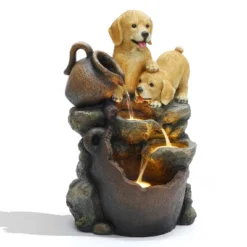 LuxenHome 25” Puppy And Pitchers Pot Resin Outdoor Water Fountain With LED Lights, Outdoor And Indoor Waterfalls For Patio, Garden Decor Multicolored -LuxenHome GUEST 7d5d40fc 06d2 42d2 9be7 cf0675d5401b