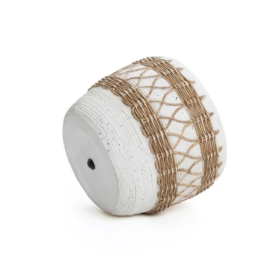 LuxenHome Boho MgO Planter – White Round Pot With Brown Accents & Drainage Hole 5 LuxenHome Boho MgO Planter – White Round Pot With Brown Accents & Drainage Hole - Image 5