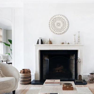 LuxenHome White Wood Flower 23.86" Round Wall Decor Home Decor Interior Design 5 LuxenHome White Wood Flower 23.86" Round Wall Decor Home Decor Interior Design - Image 5