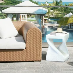 LuxenHome Speckled White MgO Square Twisted Side Table -LuxenHome GUEST 7f21c9e3 8bef 47a7 950c 2b4f42454c0f