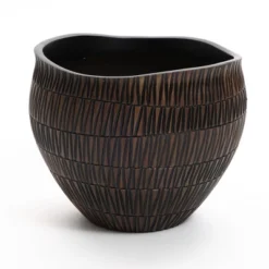 LuxenHome Brown With Black V-Pattern Polyresin 12-Inch Round Planter 15 LuxenHome Brown With Black V-Pattern Polyresin 12-Inch Round Planter -LuxenHome GUEST 7f31750e 77b7 47dd 896e 27b074c68c9d