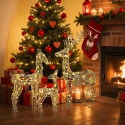 LuxenHome 3-Piece Gold Glitter Deer Family Outdoor Holiday Decoration With Lights Brown -LuxenHome GUEST 7fabef45 5d3e 4997 86f6 abc9be8863ad