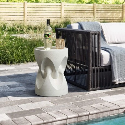 LuxenHome Outdoor Side Table , 17" Speckled Off White Modern Spade Cement Patio Table, Round End Table For Garden, Outdoor Coffee Table Off-White 3 LuxenHome Outdoor Side Table , 17" Speckled Off White Modern Spade Cement Patio Table, Round End Table For Garden, Outdoor Coffee Table Off-White - Image 3
