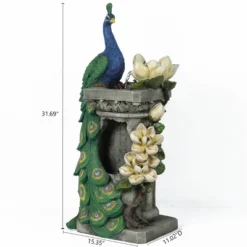 LuxenHome Resin Blue And Green Peacock Outdoor Fountain Garden Fountain With LED Light -LuxenHome GUEST 7fd1f83e 0723 4ede 8d78 4fd7203dc325