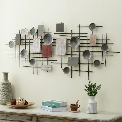 LuxenHome Metal And Wood Geometric Abstract Wall Art 2 LuxenHome Metal And Wood Geometric Abstract Wall Art - Image 2