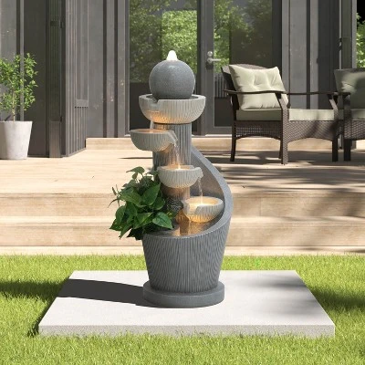 LuxenHome 29" Tall Outdoor Water Fountain With Lights, Resin Cascading Bowl Small Garden Waterfall Indoor And Outdoor Use Gray 2 LuxenHome 29" Tall Outdoor Water Fountain With Lights, Resin Cascading Bowl Small Garden Waterfall Indoor And Outdoor Use Gray - Image 2