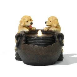 LuxenHome 16” Adorable Puppies Resin Water Fountain With LED Lights, Farmhouse Waterfall Outdoor And Indoor For Patio, Garden Decor Multicolored -LuxenHome GUEST 816afaf4 c081 469d bdb5 8bdf6ef22f0e