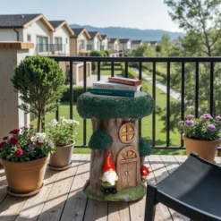 LuxenHome Outdoor Side Table, 17" Green Gnome Tree Stump Cement End Table,Indoor And Outdoor Sculpture Accent Side Table,Garden Decor Stool -LuxenHome GUEST 81e5e902 99c1 40a3 aad4 8af29a88a0d0