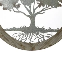 LuxenHome Metal Tree Of Life With Roots Wall Decor With Round Wood Frame -LuxenHome GUEST 8202ec8f e047 42f6 becc 33d630c90416
