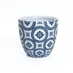 LuxenHome Round Tapered Planter – Blue And White Floral MgO Pot With Drainage Hole -LuxenHome GUEST 836808da 3470 4613 86e8 b6ce6da46f14
