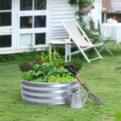LuxenHome 3ft Round Galvanized Metal Raised Garden Bed Planter